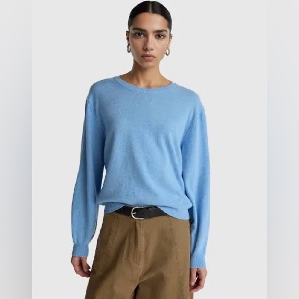 Benetton Women's Relaxed Fit Pure Merino Wool Sweater-Sky Blue, Size xs